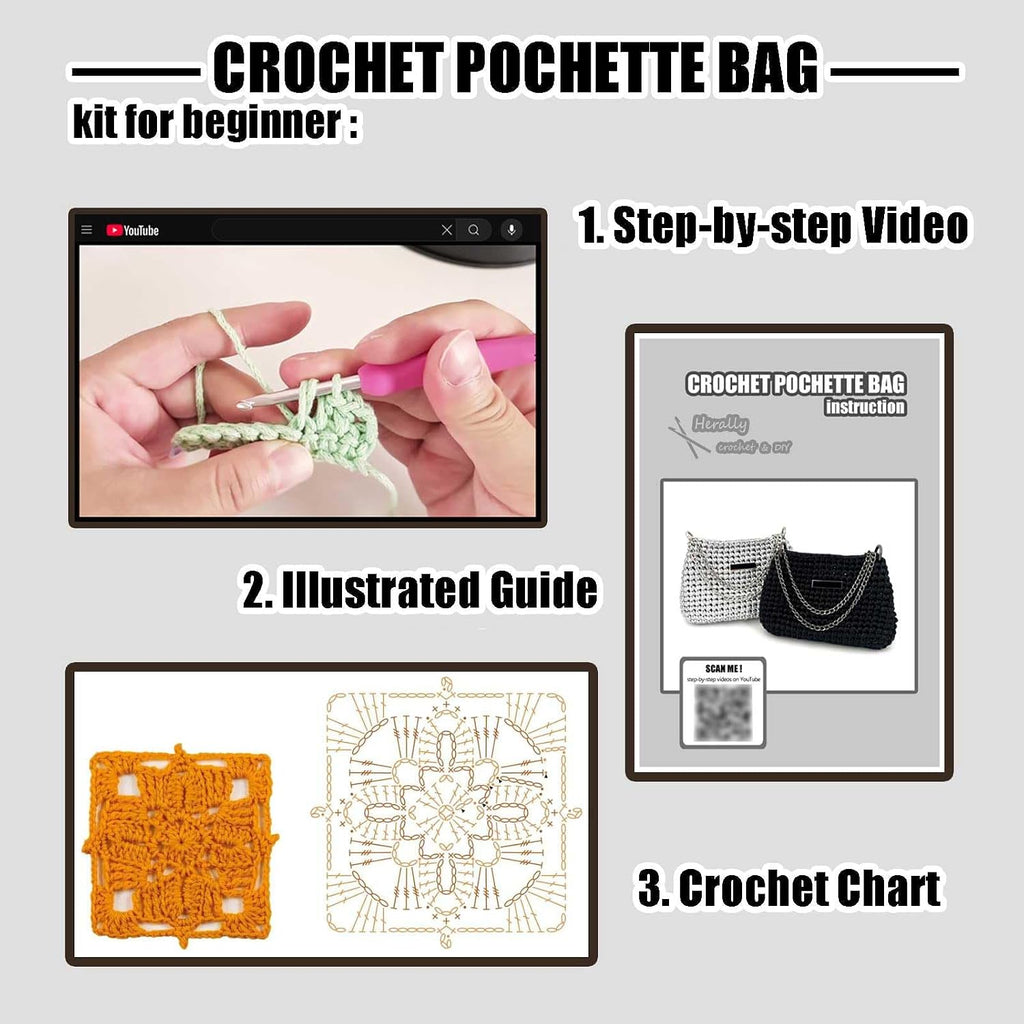 Herally Crochet Kit DIY Bag for Beginners - Crochet Pochette Bag
