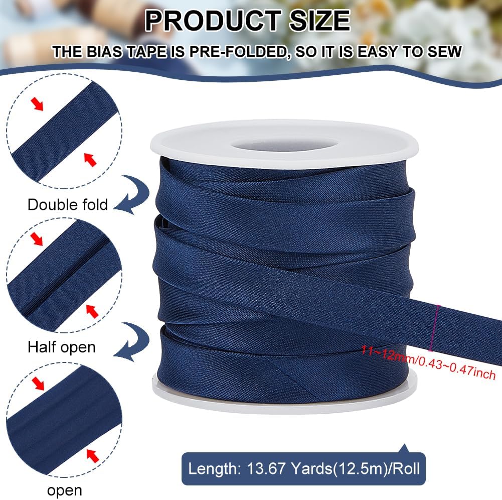 BENECREAT 13.6 Yard Satin Bias Tape 12mm/0.47inch Double Fold Satin