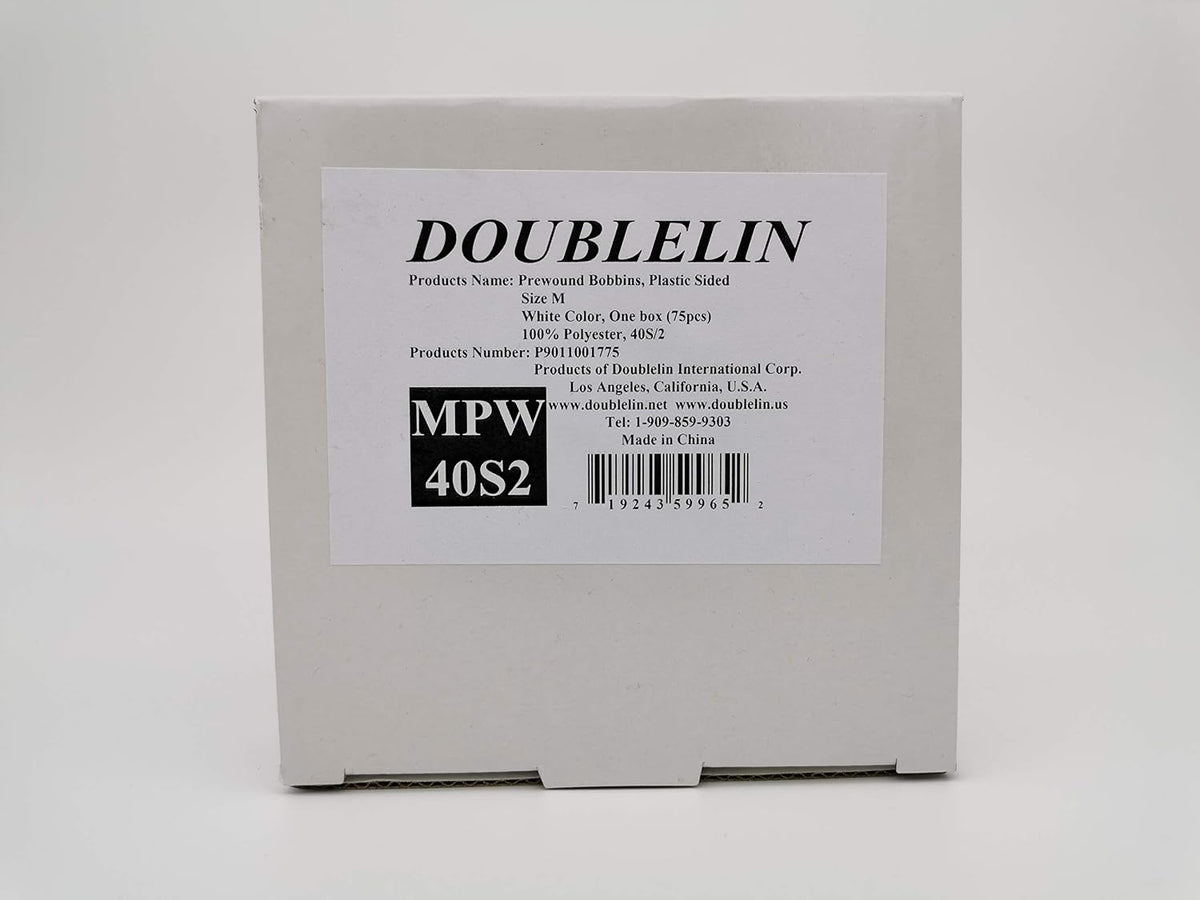 DOUBLELIN Size M Prewound Sewing Bobbins, 40S/2 White, 75 Count