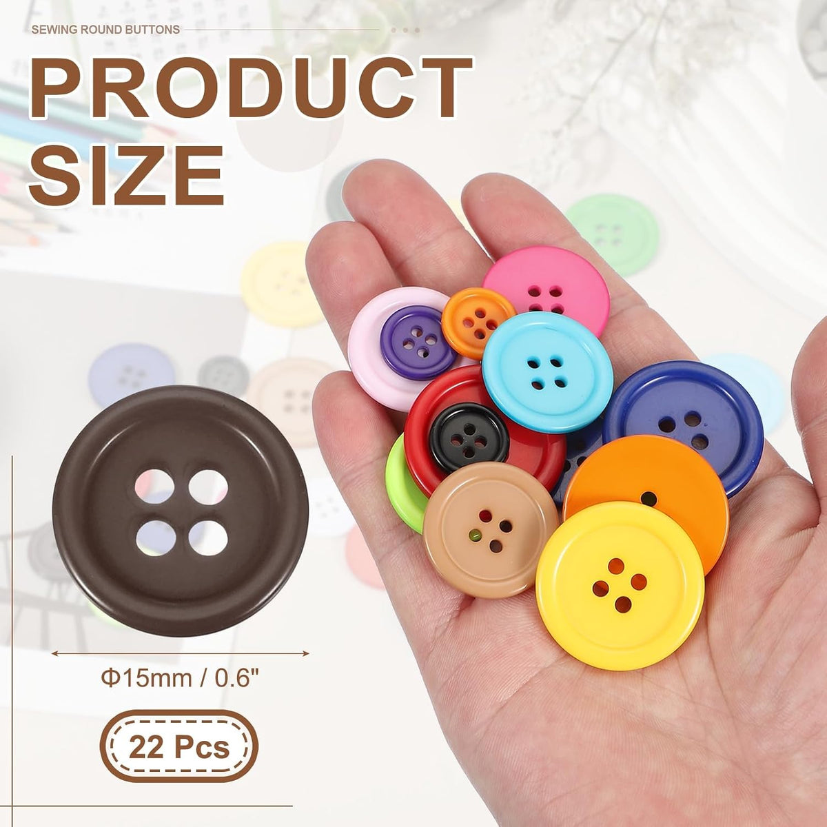 uxcell 22Pcs 3/5"(15mm) Brown Round Resin Button for Handmade Sewing