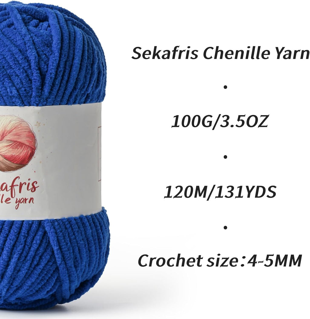 Chenille Yarn for Crocheting, Size 5 Bulky,Sapphire Blue