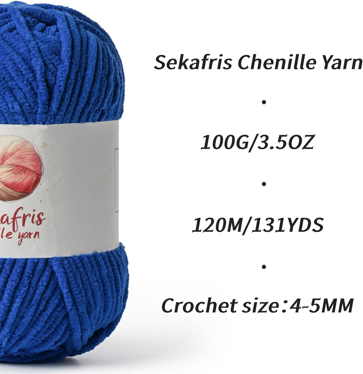 Chenille Yarn for Crocheting, Size 5 Bulky,Sapphire Blue