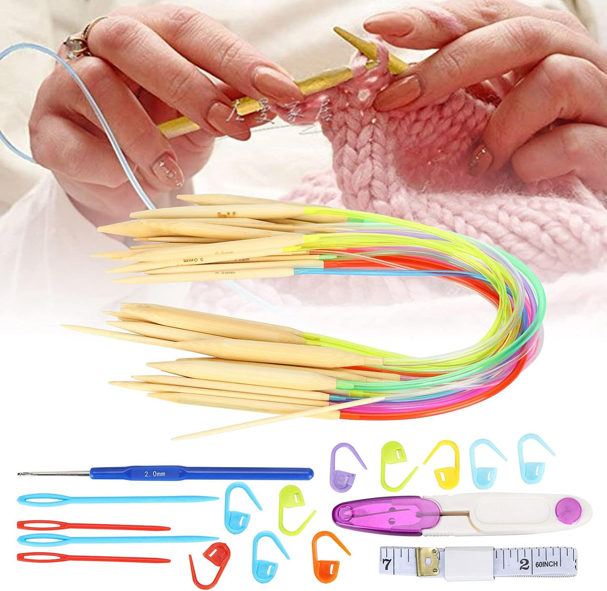 Greensen 18Pcs Bamboo Circular Knitting Needles Set, Durable and