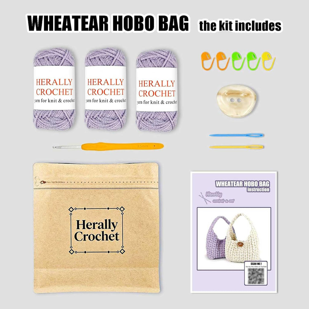 Herally Crochet Kit DIY Bag for Beginners - Wheatear Hobo Bag