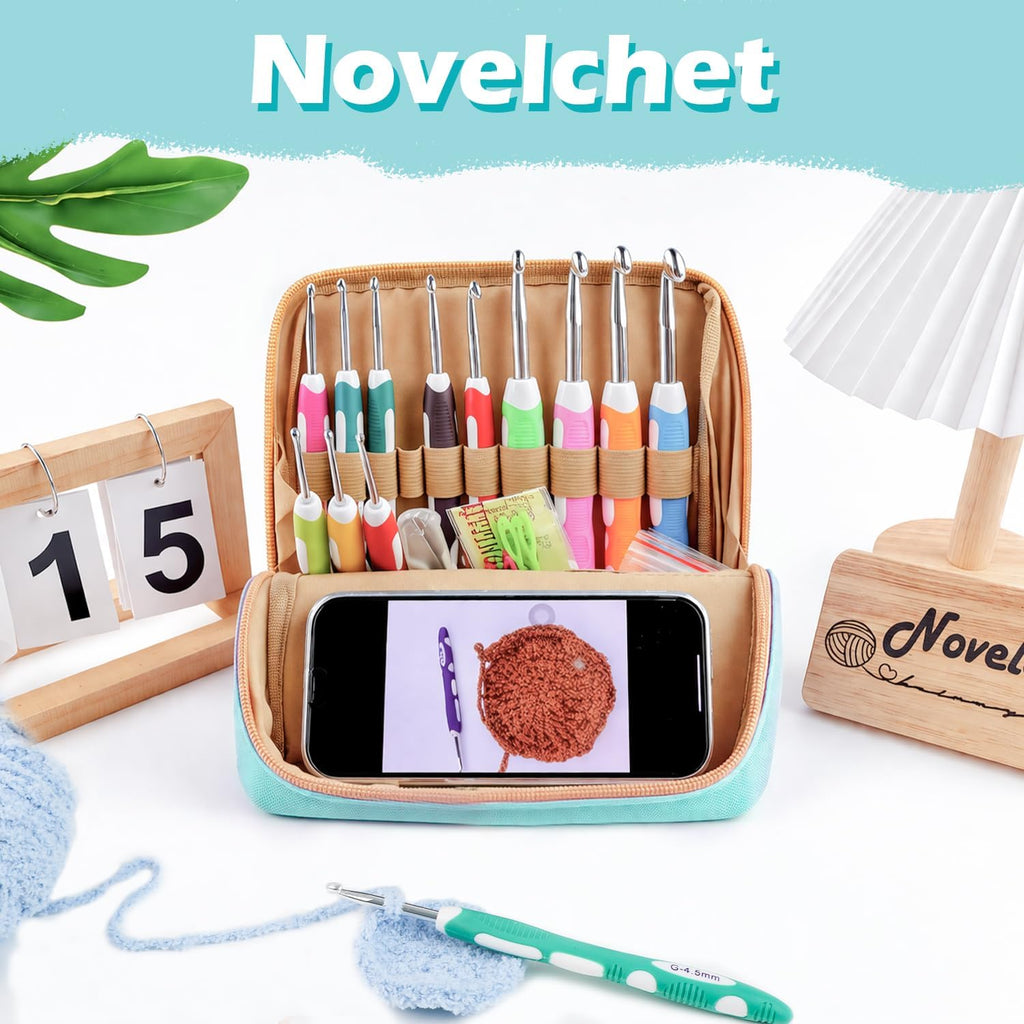 Novelchet Ergonomic Crochet Hooks Set with Case 2.0-10.0mm(B-N) Aqua