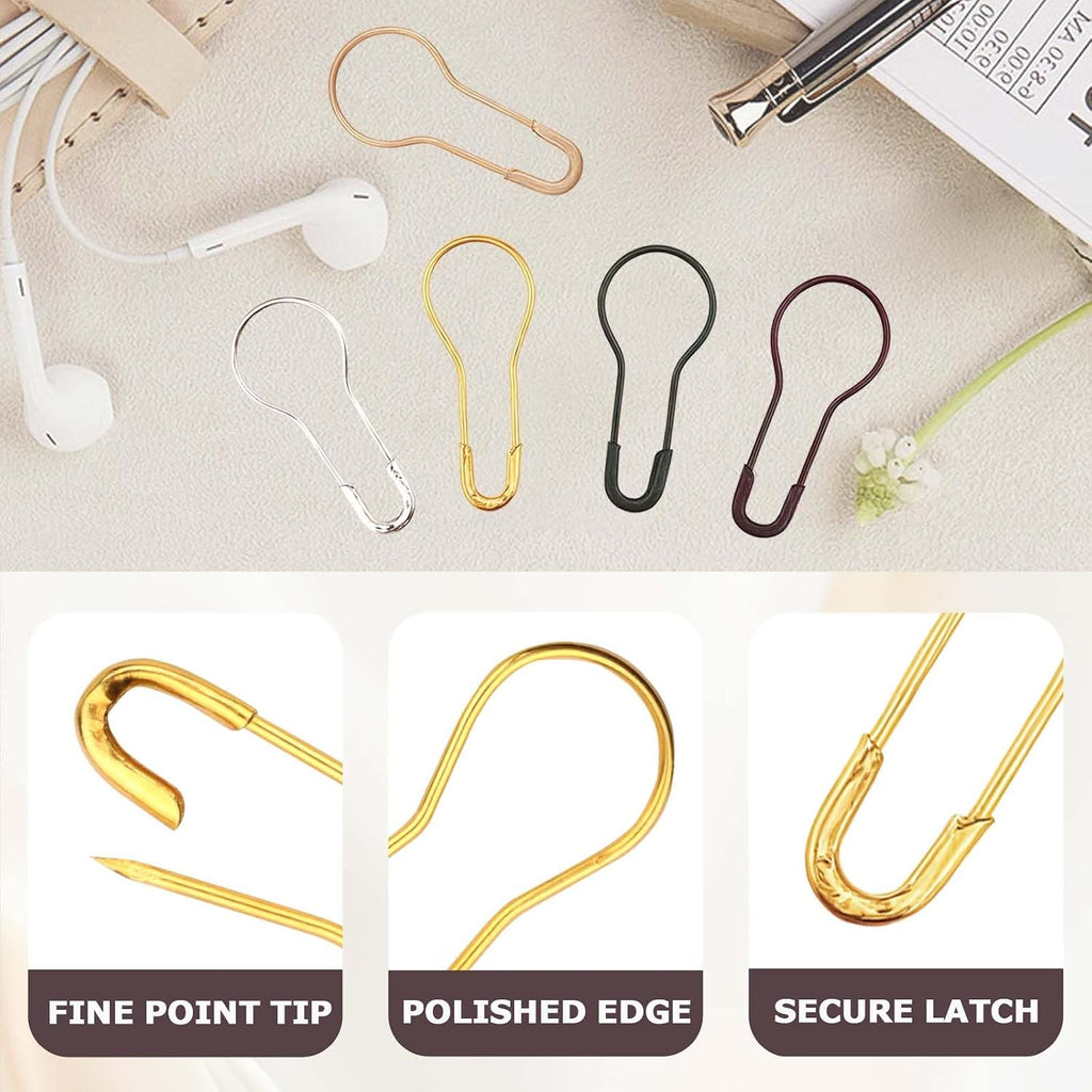 300Pcs Mixed Colored Safety Pins - 0.9In Metal Calabash Bulb Clothing