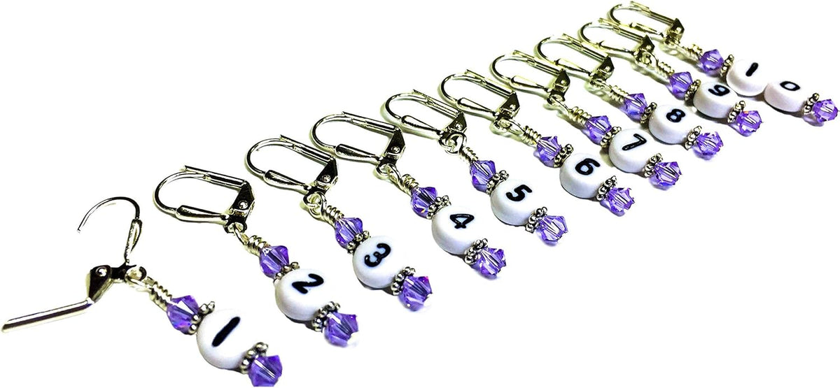 Numbered Stitch Marker Set For Knitting and Crochet- Lilac