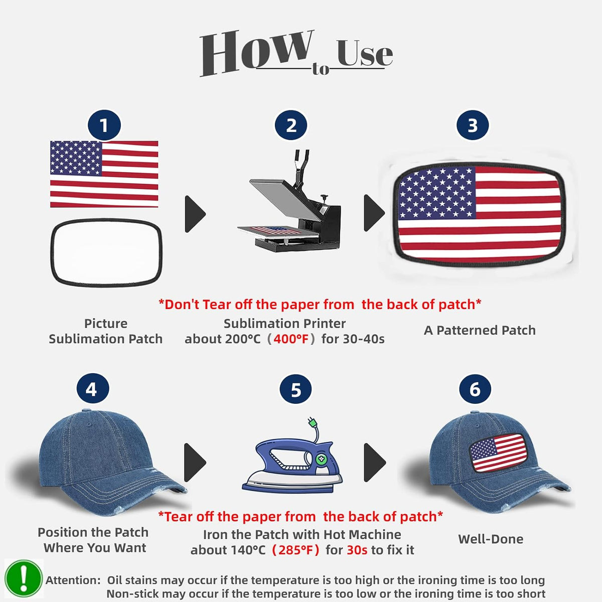 30 PCs Sublimation Patches - Iron On Blank Patches for DIY Crafts Hats
