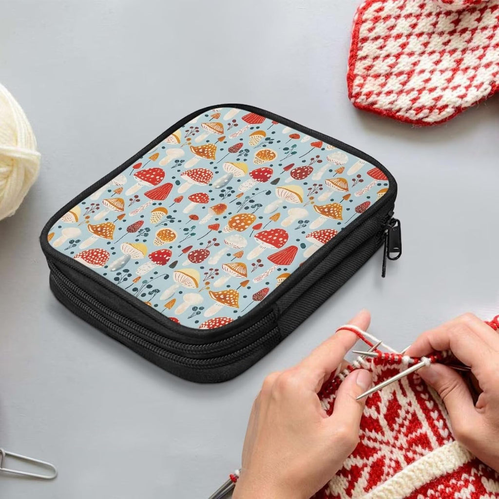 Hechitok Mushroom Blue Crochet Hook Case Empty Zipper Bags Organizer