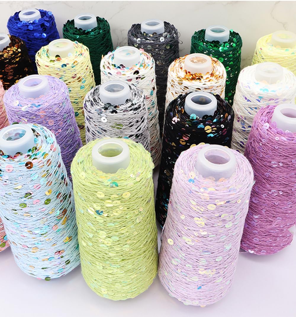 2 Balls Sequin Sparkle Cotton Yarn, Metallic Lurex Sequin Thread