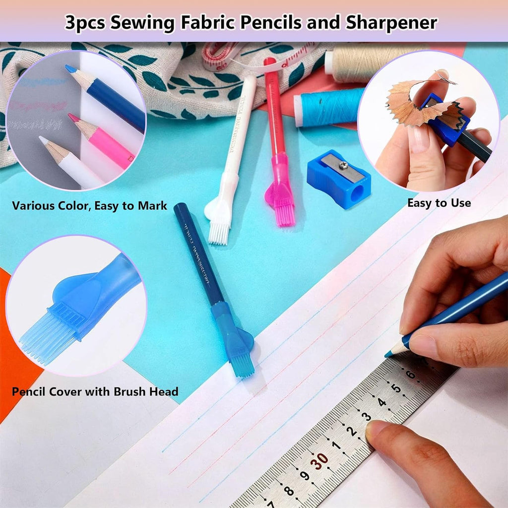 10Pcs Triangle Tailors Chalk with 100Pcs Sewing Clips, 100pcs Straight