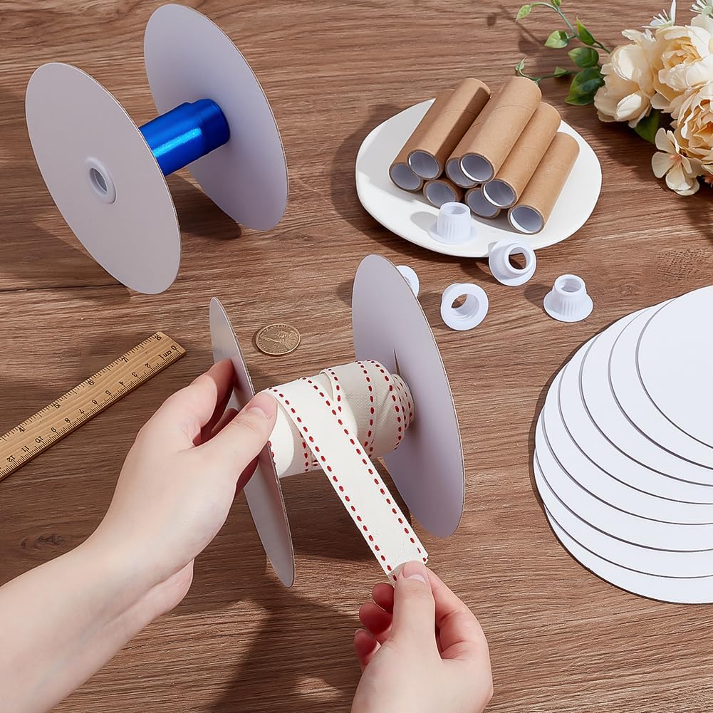 PH PandaHall 12pcs Paper Ribbon Spools, Empty Cord Thread Storage
