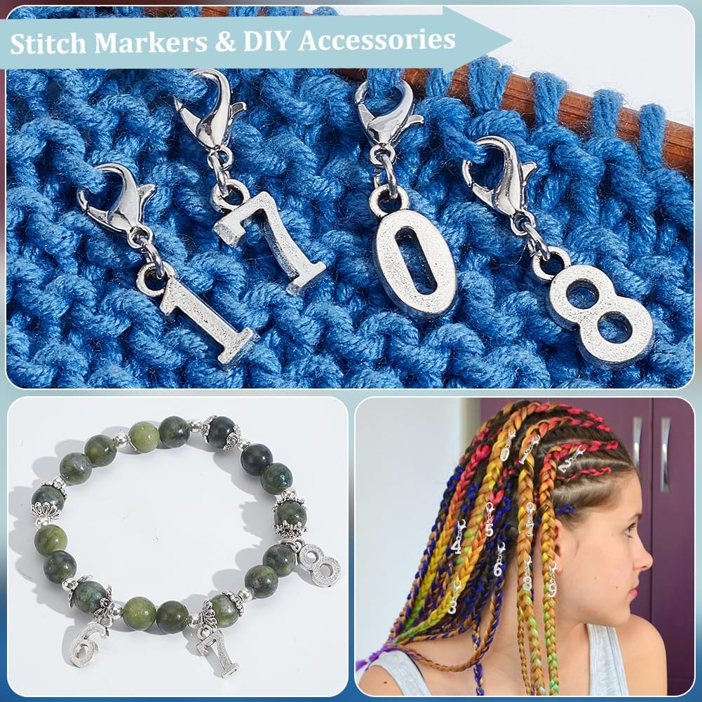 NBEADS 40 Pcs 0-9 Number Stitch Markers, Alloy Crochet Marker Charms