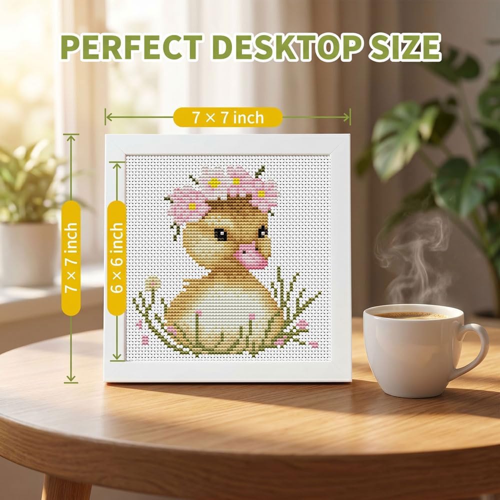 Cute Duck Stamped Cross Stitch Kits for Beginners Adults with Framed