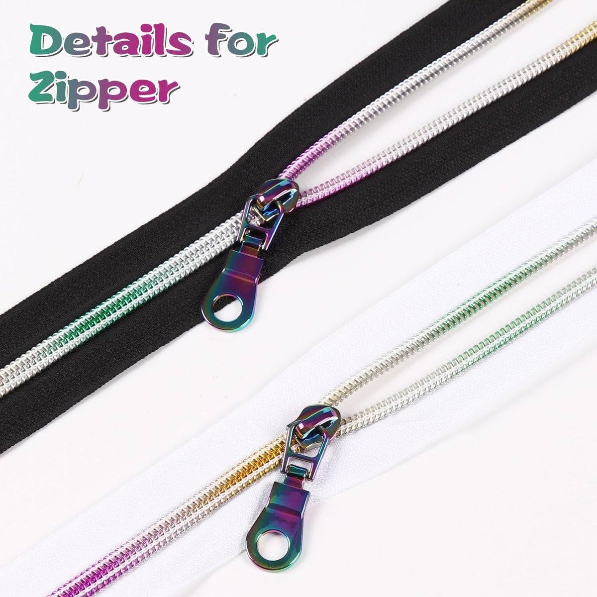 #5 Rainbow Zipper Tape By the Yard with Pulls-6 Yards with 10 Pcs