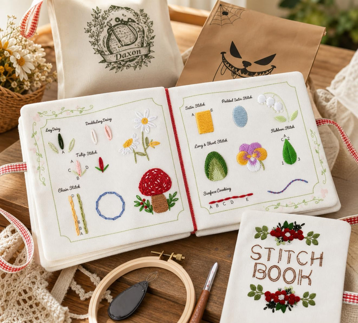 Embroidery Stitch Book Kit for Beginners, DIY Practice Book with