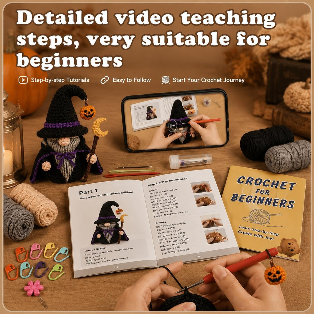 Hookcrafted Halloween Wizard Gnome Crochet Kit for Adults, Amigurumi