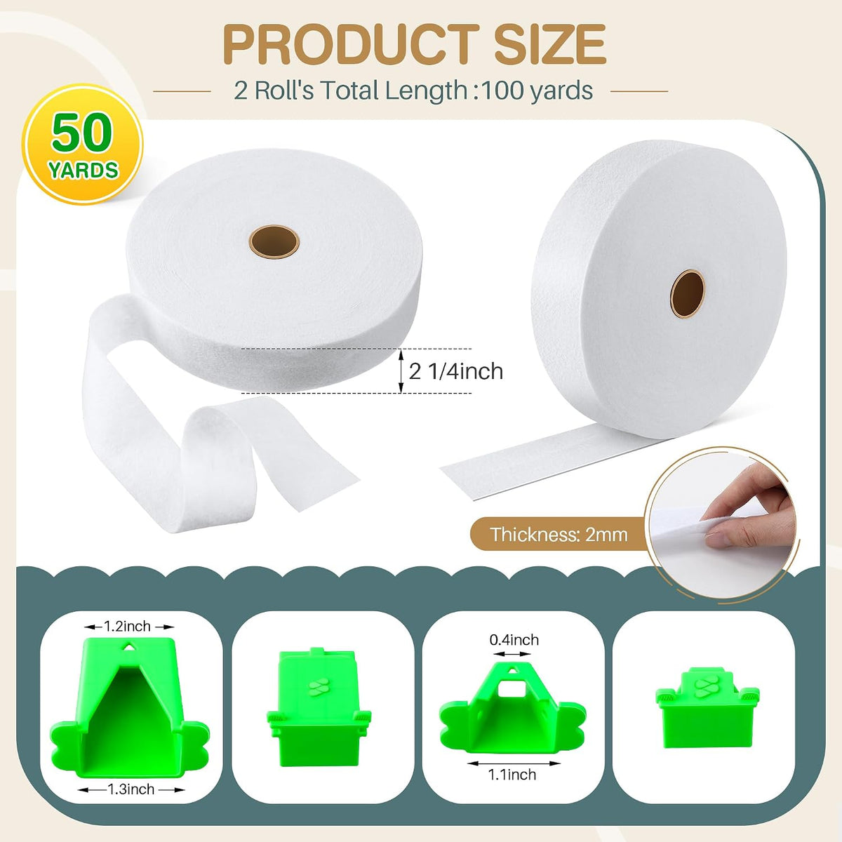 Ceoighe 2 Roll Jelly Roll Batting Strips with Tube Maker, 2 1/4"