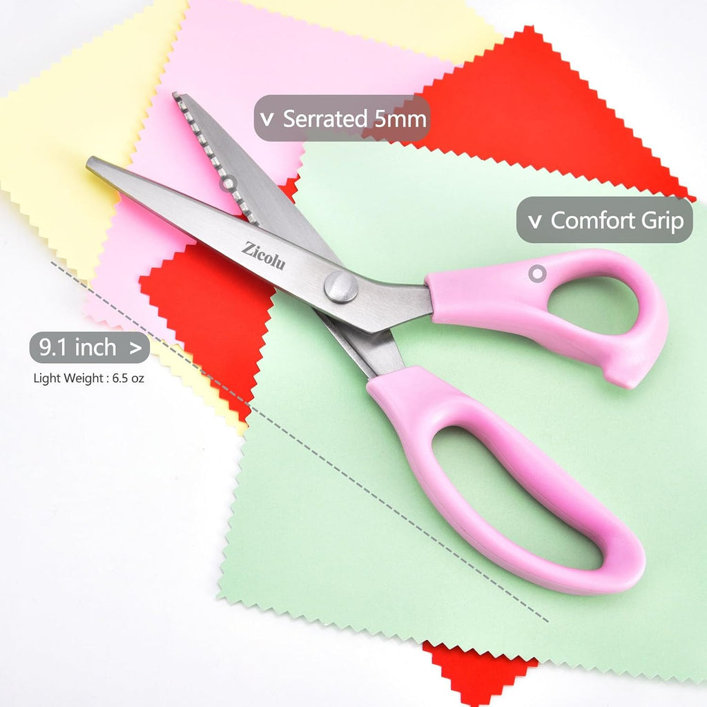 Zicolu Sewing Pinking Shears for Fabric Cutting, 9" Zig Zag Scissors