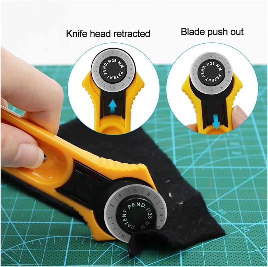 28mm and 45mm Rotary Cutter with Scale, Round Roller Wheel Knife for