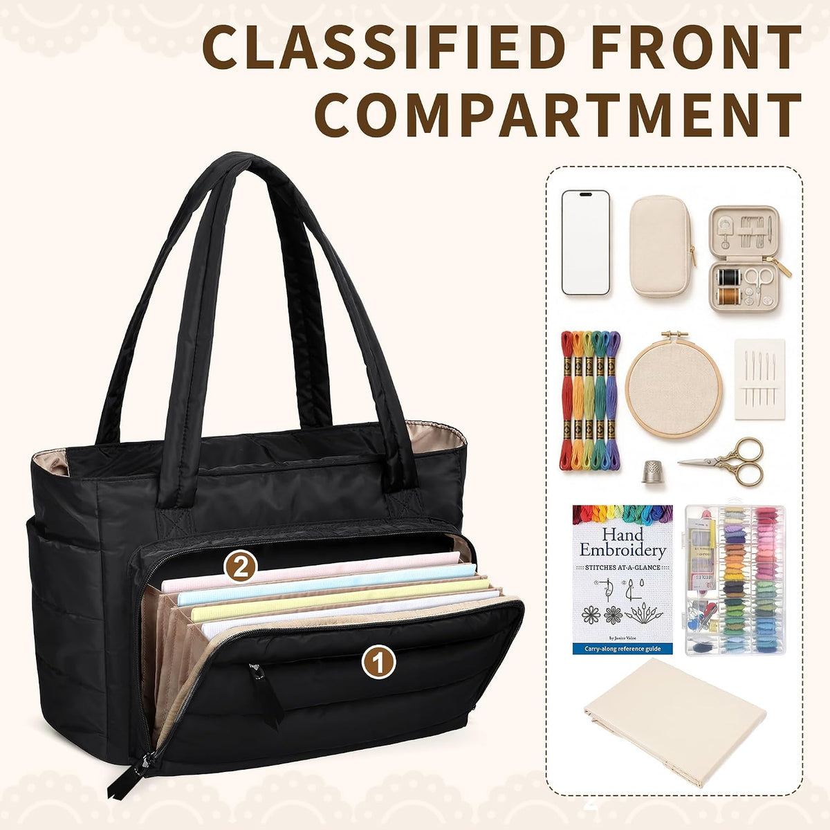 YARWO Puffy Embroidery Project Bag, Quilted Needlepoint Kit Storage