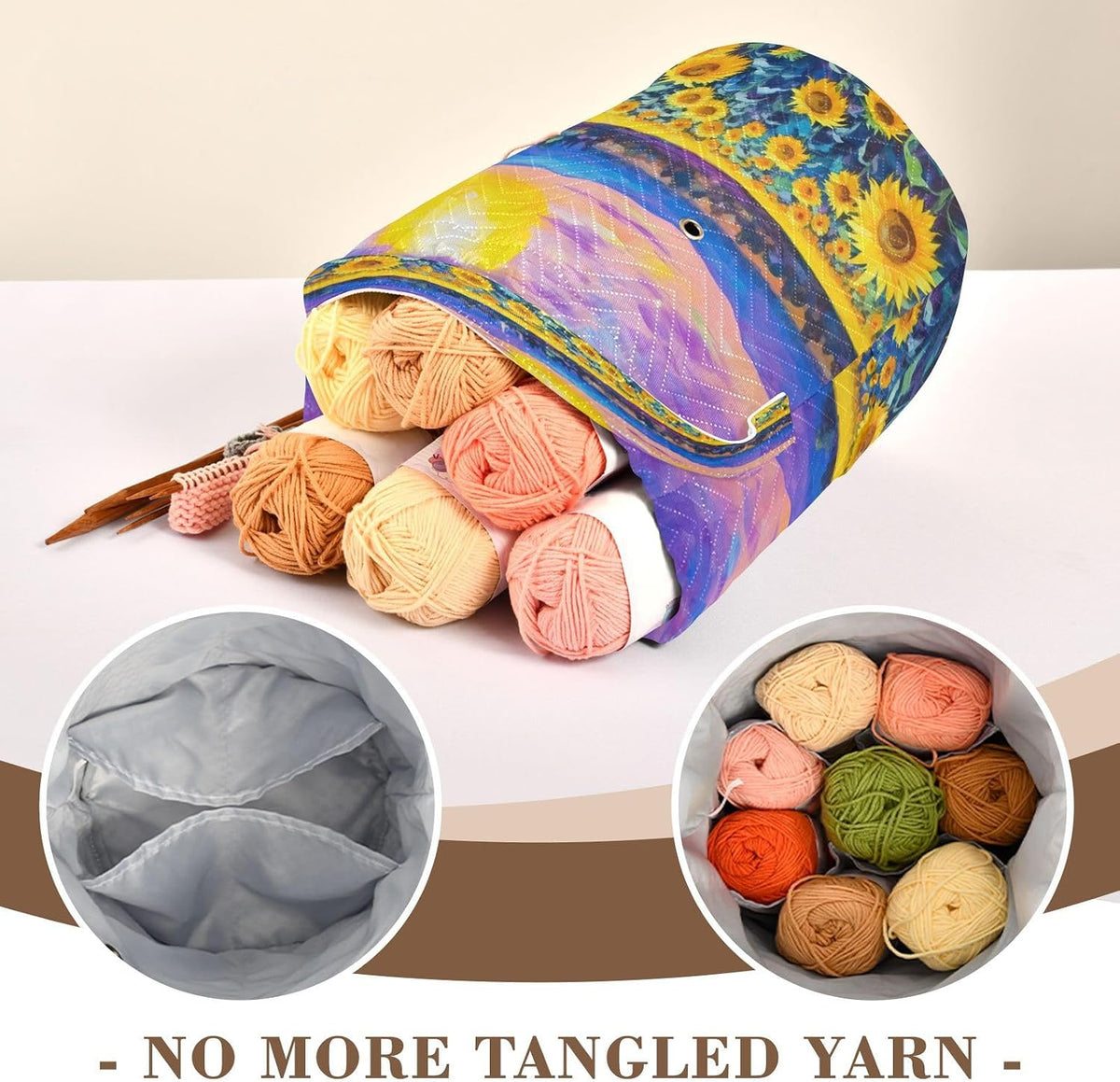 YETTASBIN Sunflower Yarn Storage Bag, Large Crochet Knitting Bag