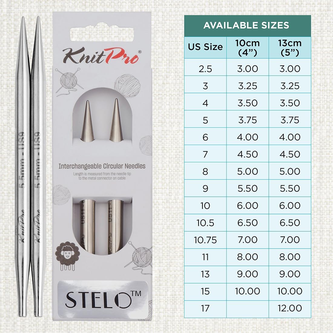 KnitPro Stelo Lace Interchangeable Tips 5" (13cm) | US Size 9 (5.5mm)