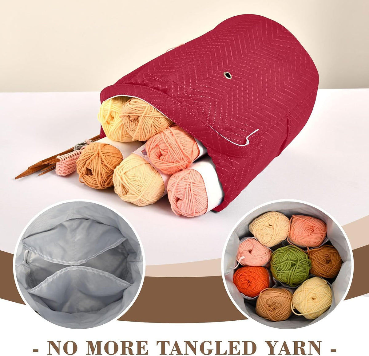 YETTASBIN Red Solid Color Yarn Storage Bag, Large Crochet Knitting Bag