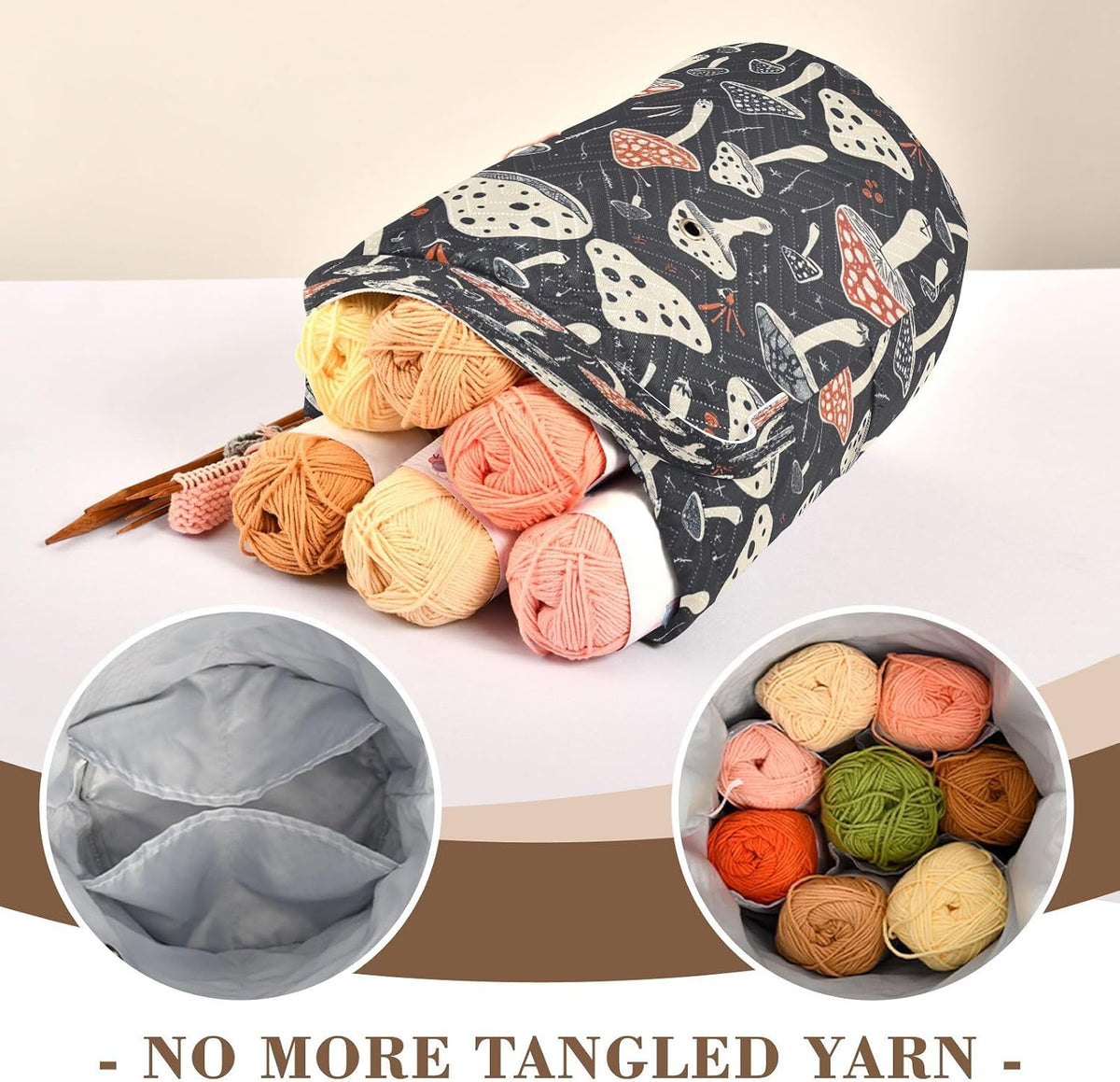 YETTASBIN Mushroom Yarn Storage Bag, Large Crochet Knitting Bag