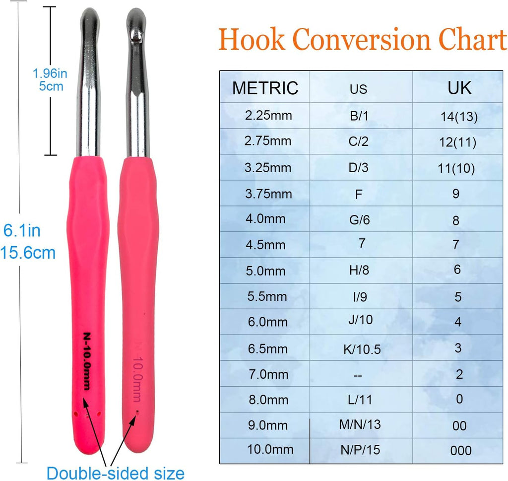 Mdoker Extra Long Crochet Hooks,Large Size N/P/15(10.0mm) Crochet
