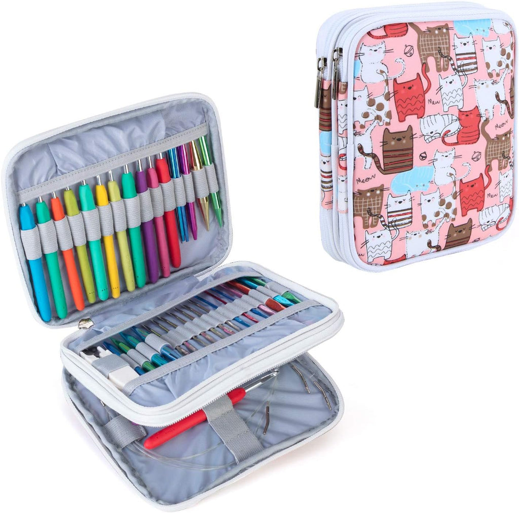 Teamoy Crochet Hook Organizer Case, Empty Crochet Hook Holder, Cats