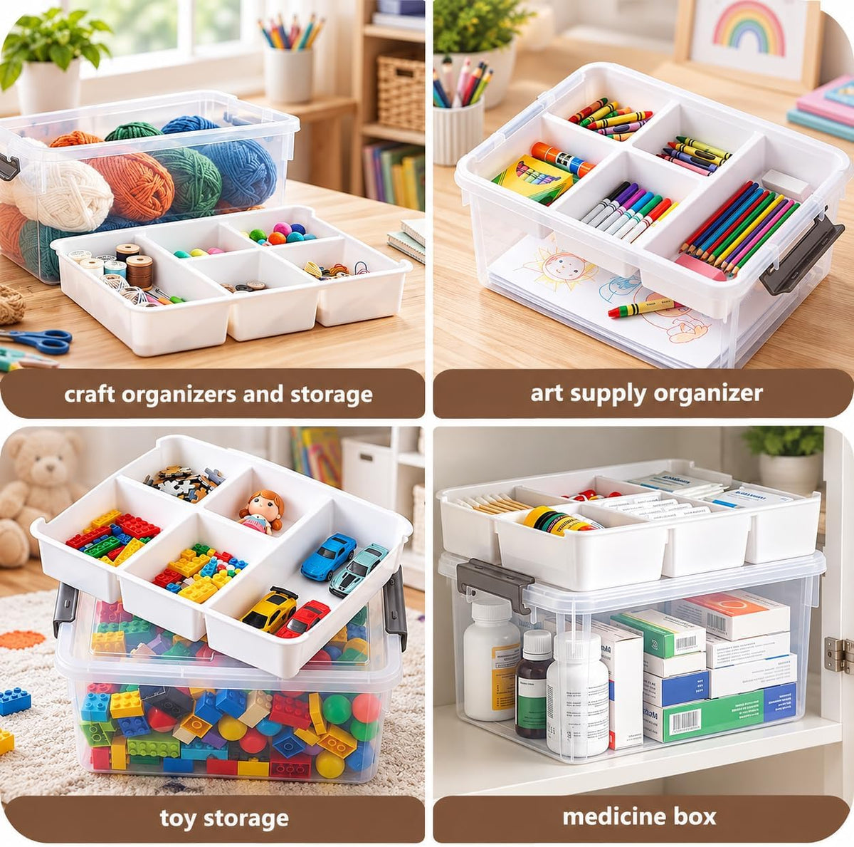 Clear Plastic Storage Box 17 QT with Removable Tray, Craft Organizer