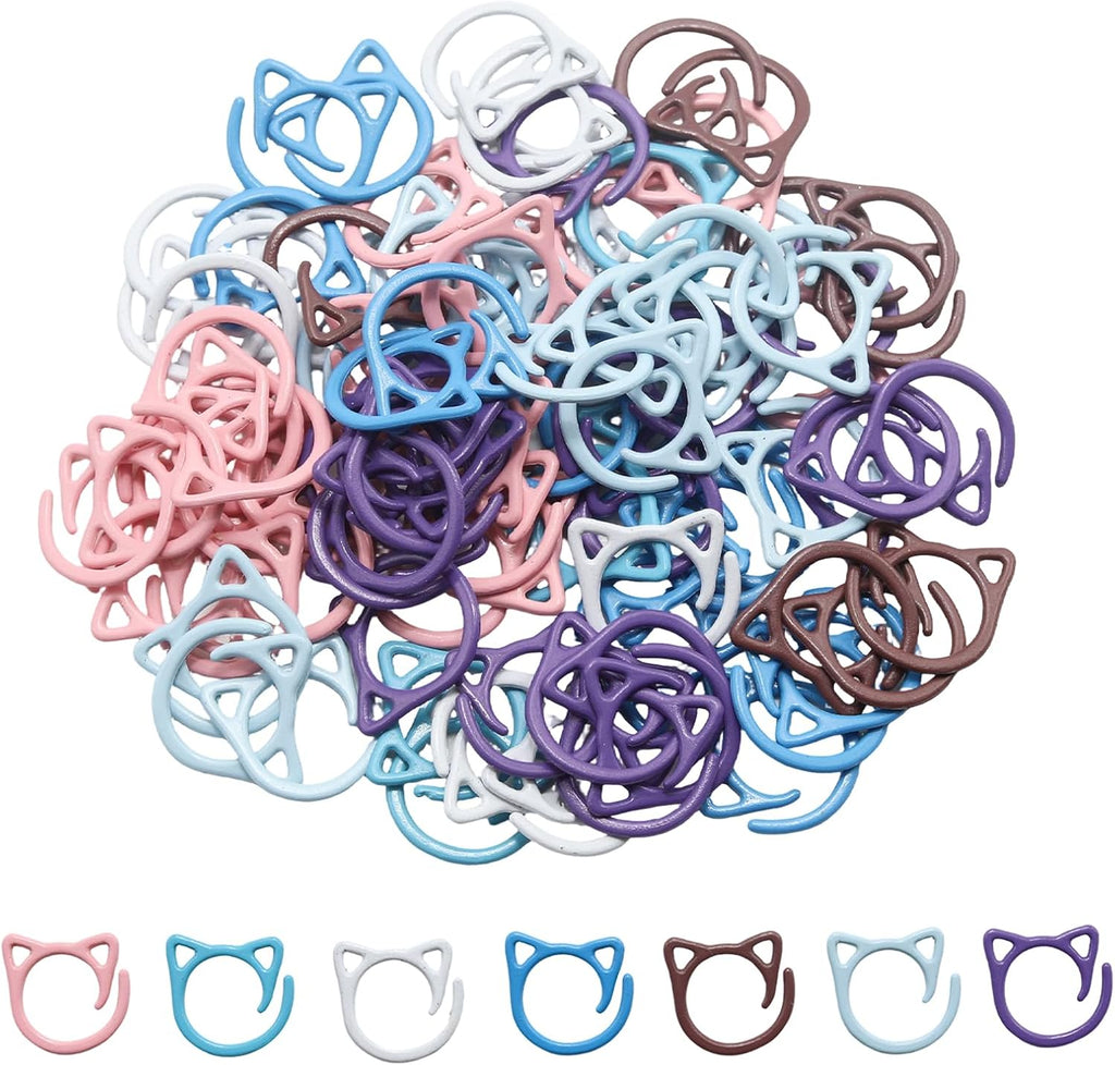 PINE & LINEN 100Pcs 10 Colors Cat Shape Metal Stitch Markers for