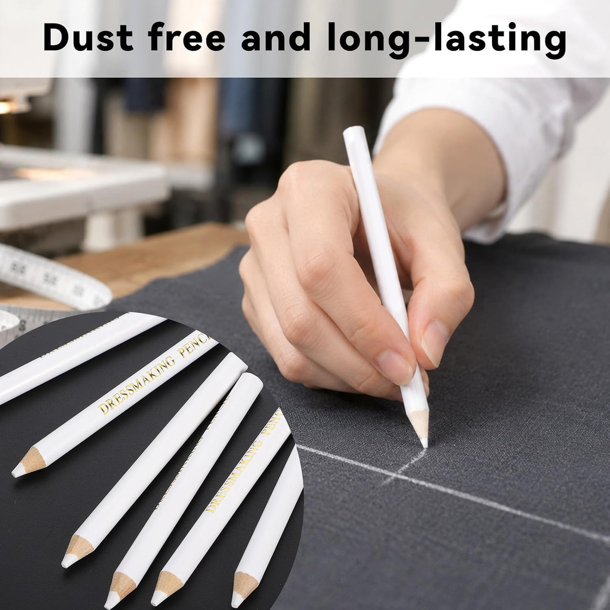 6 Pcs Fabric Pencils, Water Soluble Sewing Pencil for Fabric, White