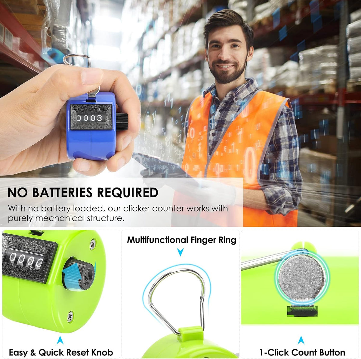 KTRIO Handheld Tally Counter, 4-Digit Mechanical Clicker
