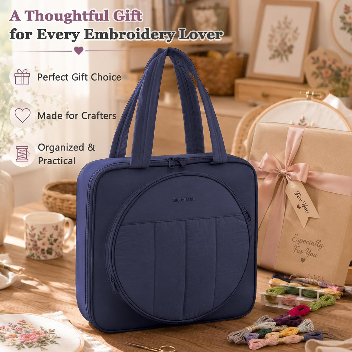 MYBAGZING Embroidery Bag Organizer,Cross Stitch Project Bag w/Hoop