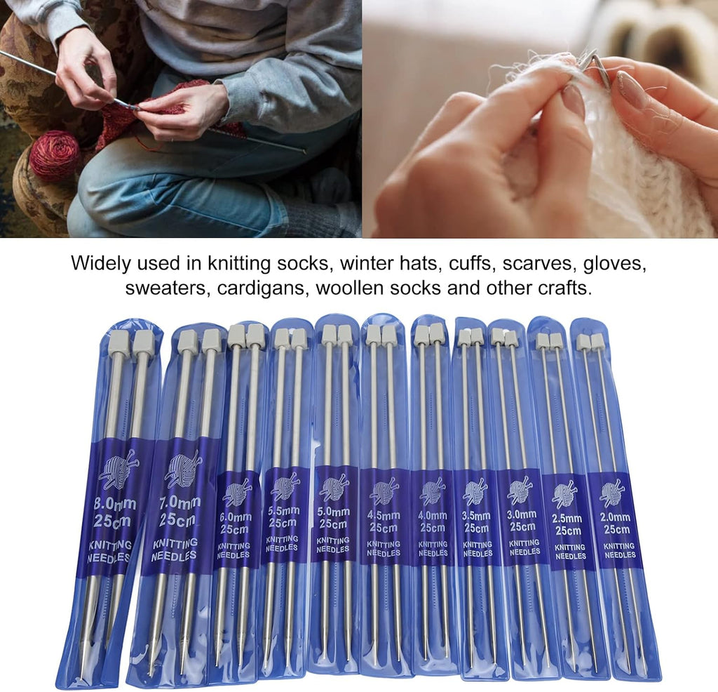 11 Pairs of Stainless Steel Knitting Needles, Metal Knitting Needles