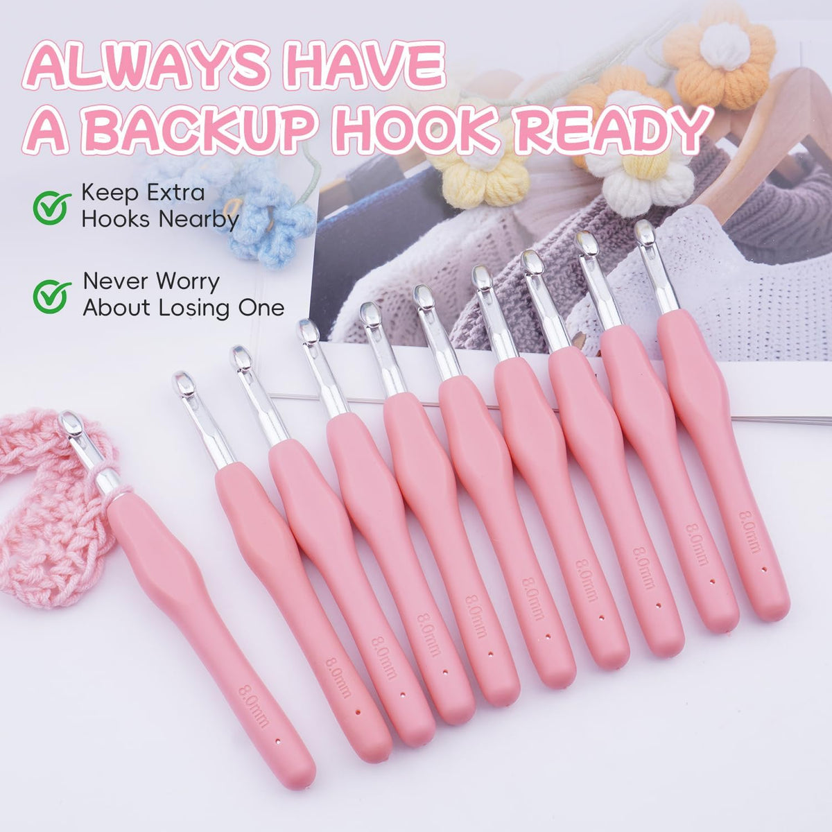 Weabetfu 10 Pack 8mm Crochet Hook with Soft Rubber Handle,US Size L/11