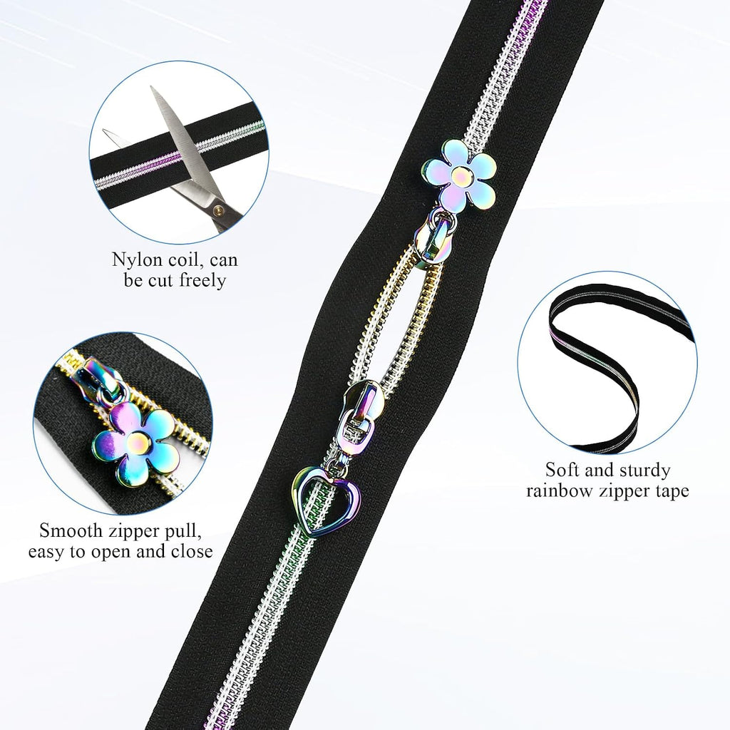 Elesunory #5 Black Rainbow Zipper by The Yard - 10 Yards Nylon Zipper
