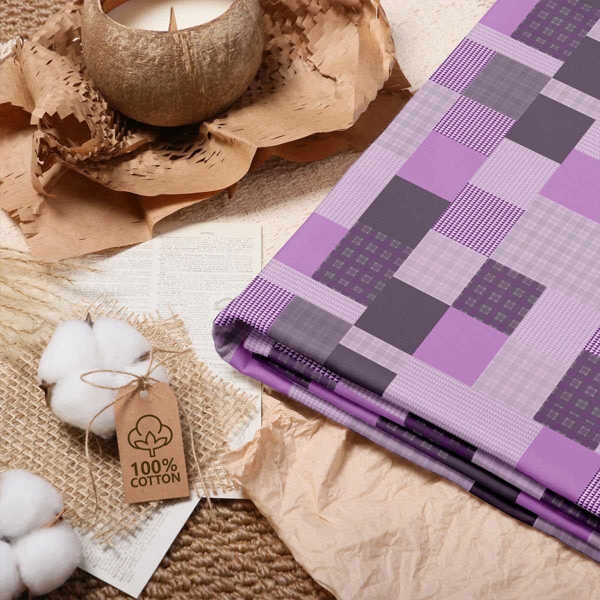 jejeloiu Purple Plaid Cotton Fabric 1 Yard