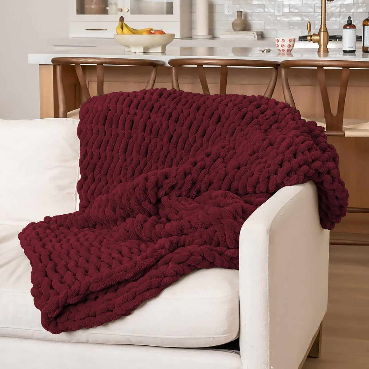 10 Pack Burgundy Fuzzy Chunky Yarn for Hand Knitting, Bulky Thick