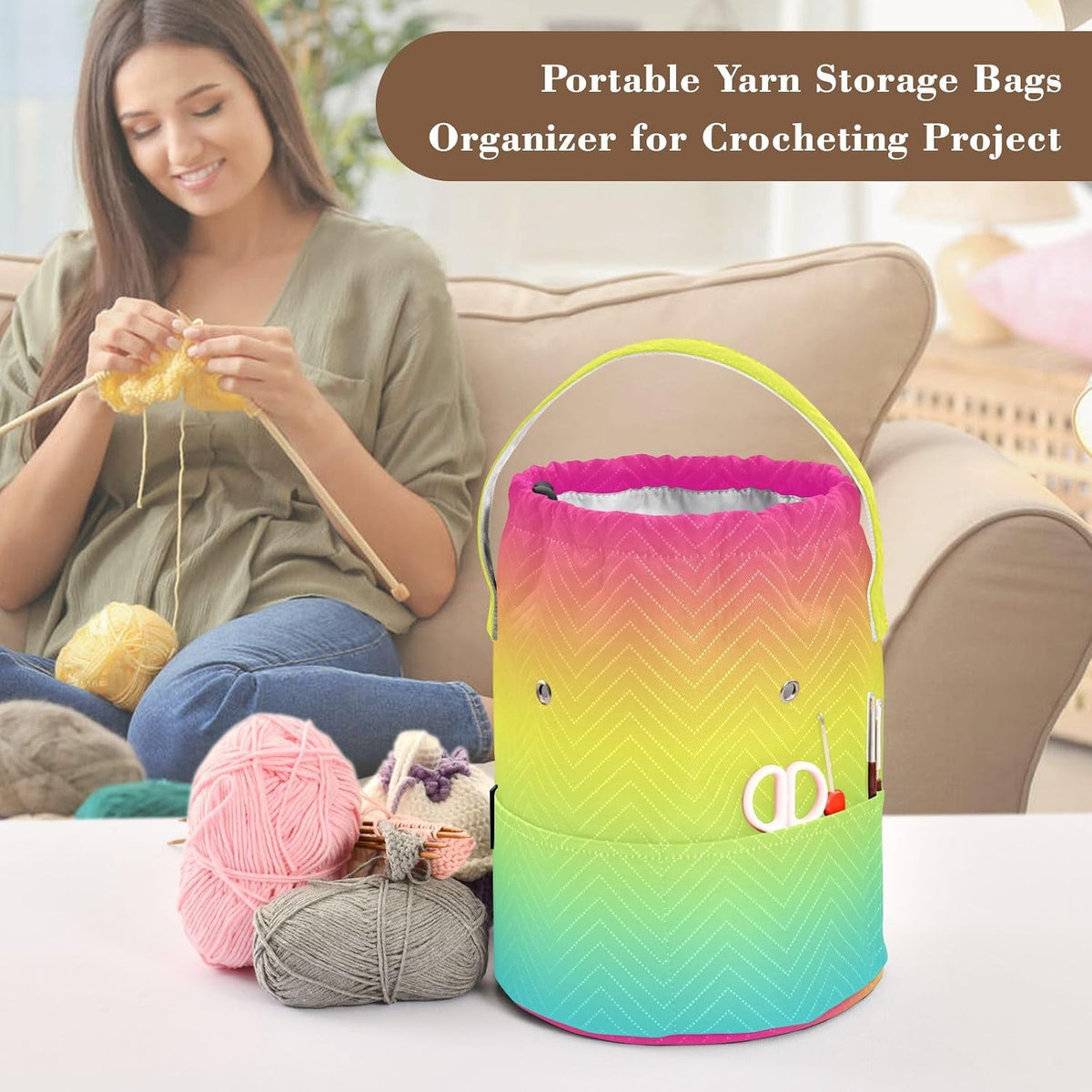 YETTASBIN Gradient Color Yarn Storage Bag, Large Crochet Knitting Bag