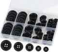 100 Pcs Premium Black Round Resin 4-Hole Sewing Buttons, 5 Sizes