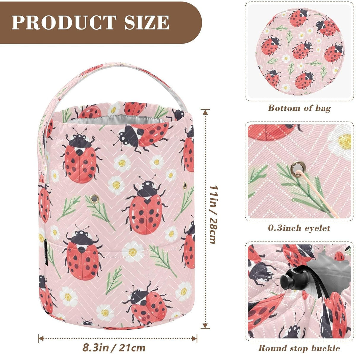YETTASBIN Ladybugs Yarn Storage Bag, Large Crochet Knitting Bag