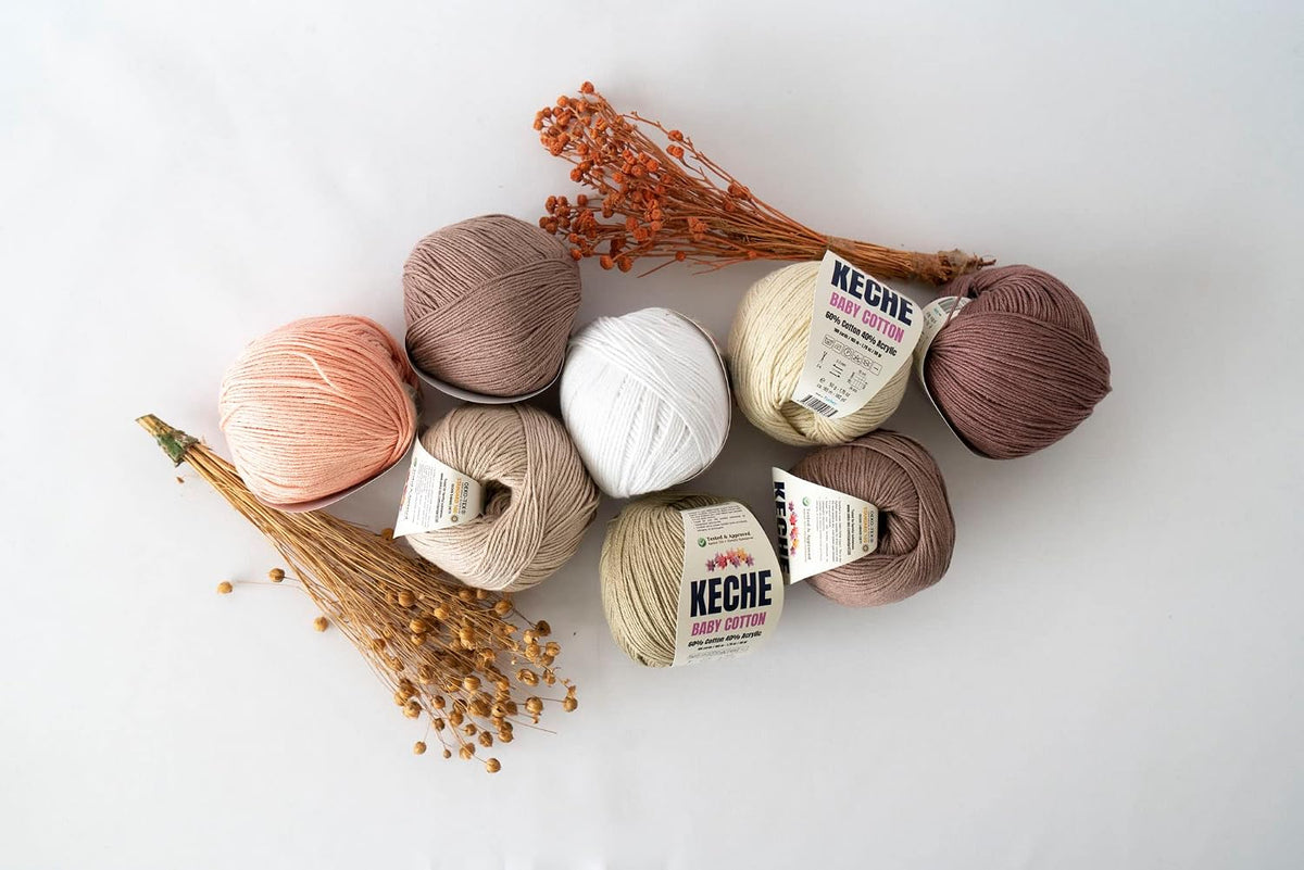 Keche Baby Cotton, 60% Cotton 40% Acrylic Yarn, Soft Cotton Yarn for