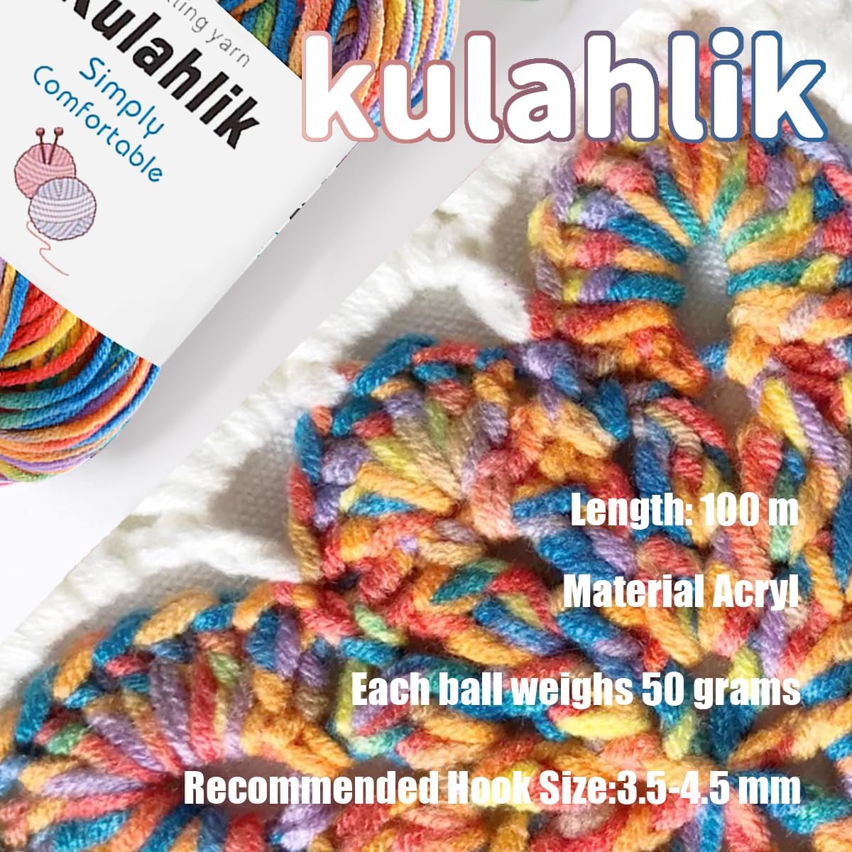 250g(5x50g) Acrylic Yarn for Crochet/Knitting, Colorful Gradient Yarn