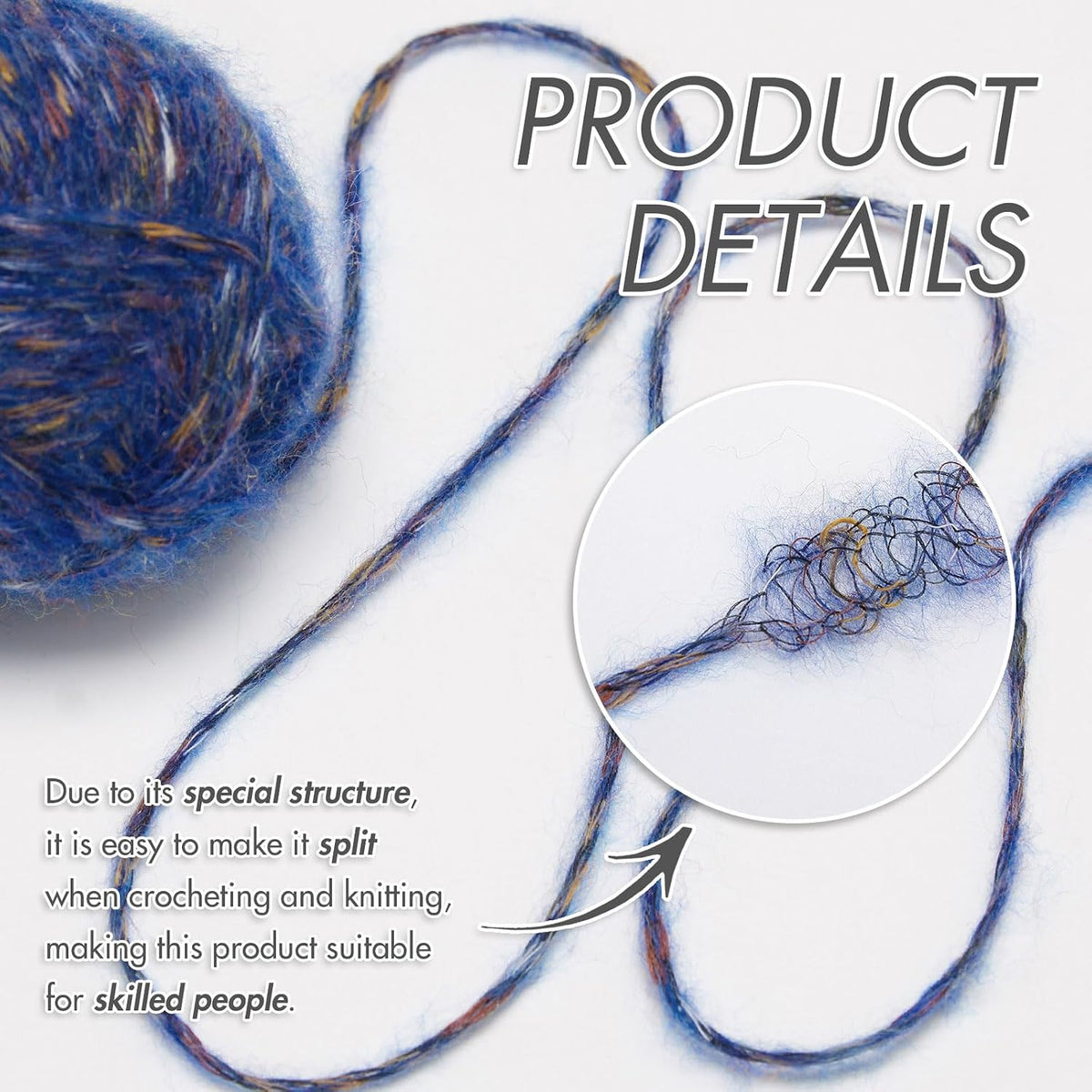 NICEEC 4 Skeins Fluffy Wool-Acrylic Blend Yarn 7.05oz/610yds- Blue