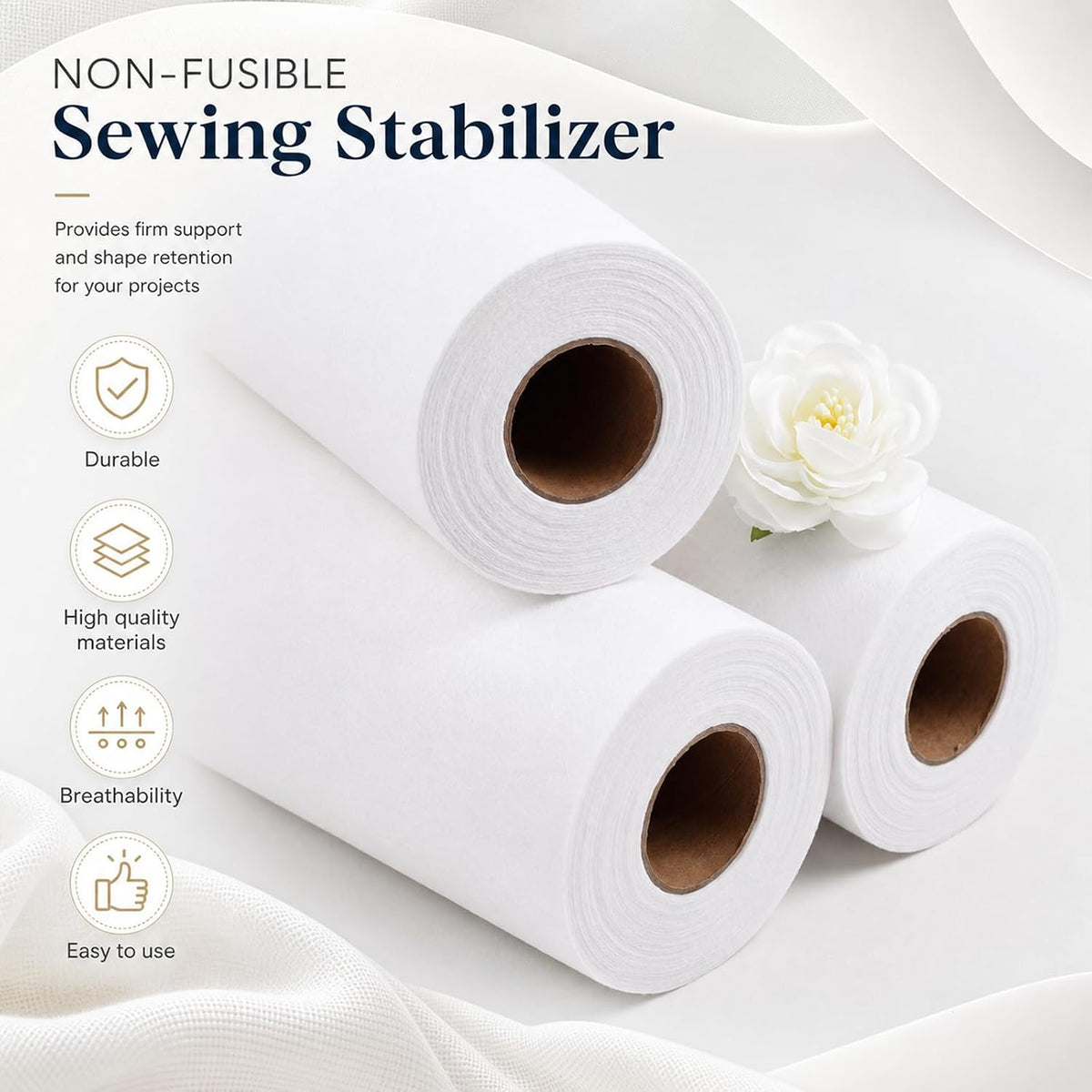 Elaraberry Ultra Firm Sew in Stabilizer Interfacing, 15" X 2 yd, White