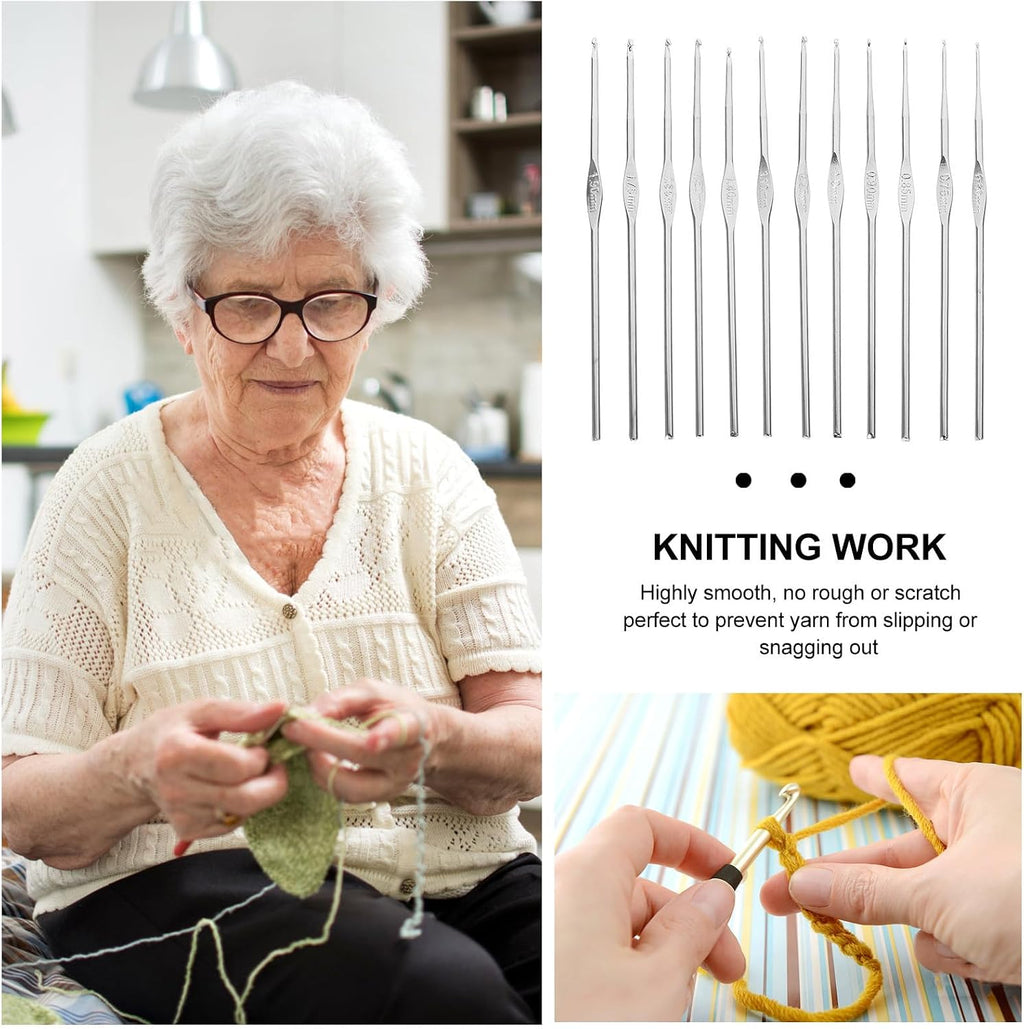 Stainless Steel Crochet Hook Kit 3 Sets, 12pcs Lace Needles