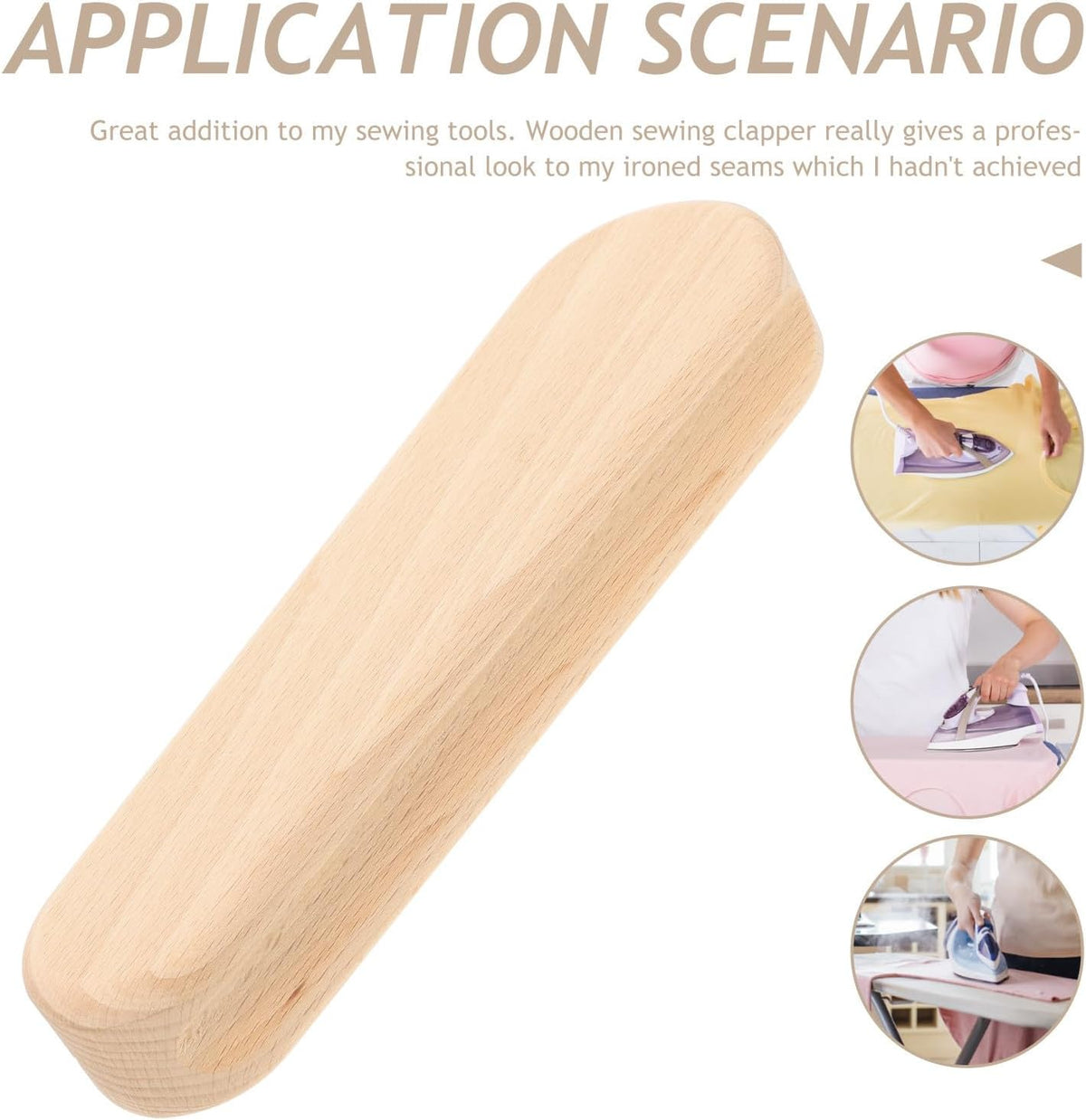 Wooden Seam Clapper for Sewing Dressmakers, Khaki
